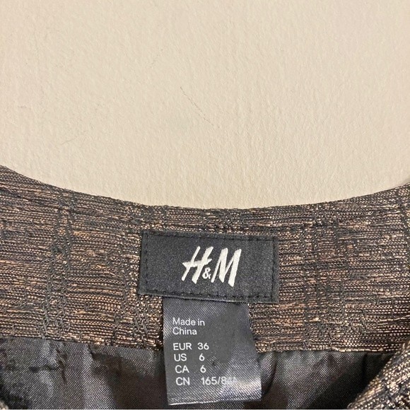 H&M Y2k metallic bronze puff cap sleeve bubble cocktail party formal dress - Picture 5 of 12